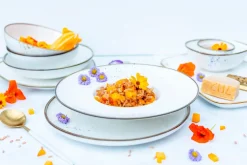 Die moderne Hausfrau Kombiservice, Porzellan Pintar Beige / Braun