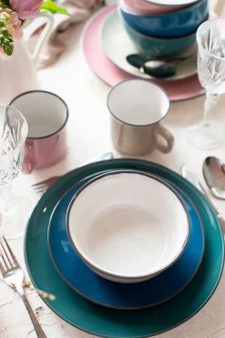 Die moderne Hausfrau Kombiservice, Steinzeug Maila Petrol, Altrosa, Beige, Dunkelblau