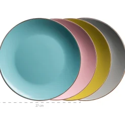 Die moderne Hausfrau Kombiservice, Steinzeug METALLIC RIM Rosa, Grün, Blau, Grau