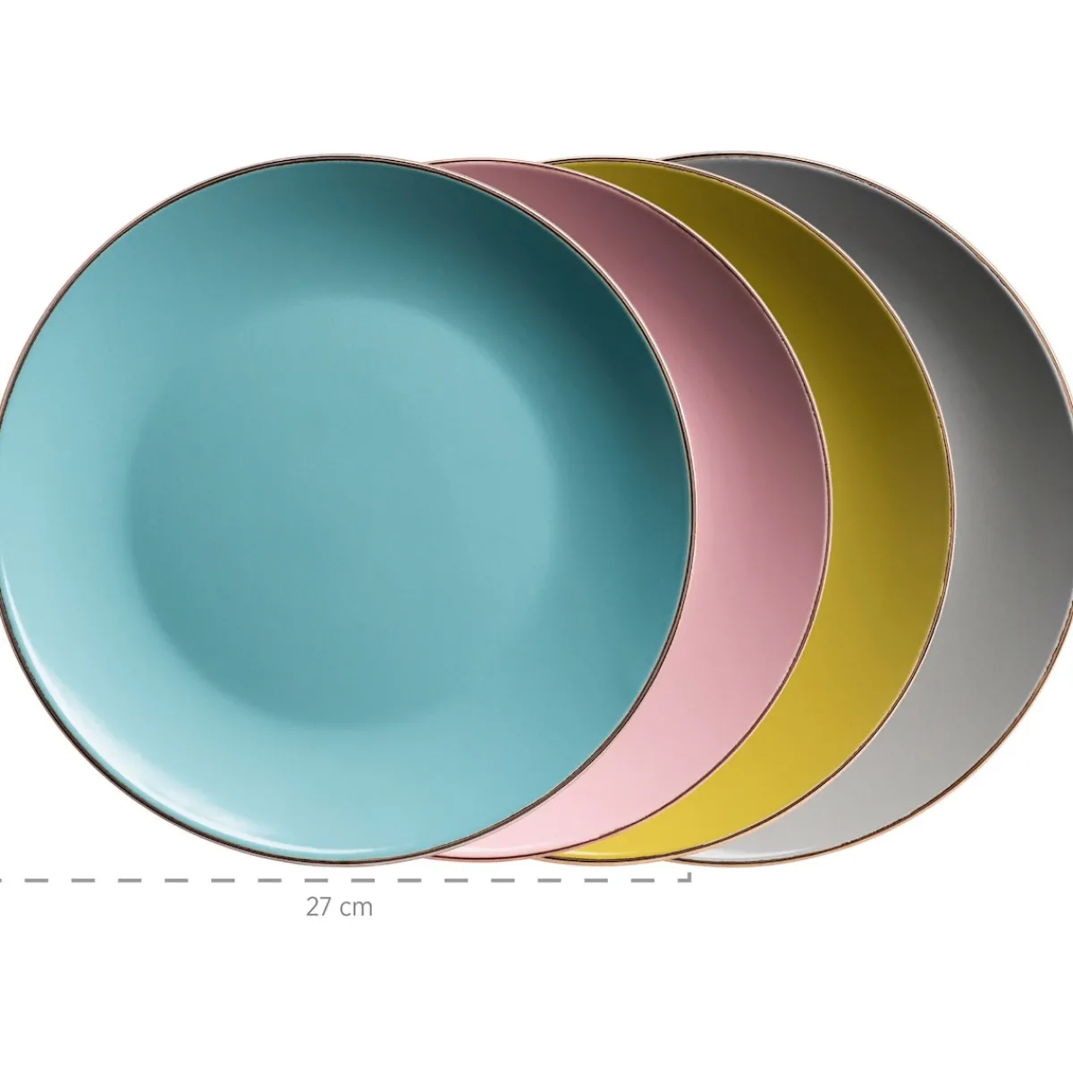 Die moderne Hausfrau Kombiservice, Steinzeug METALLIC RIM Rosa, Grün, Blau, Grau