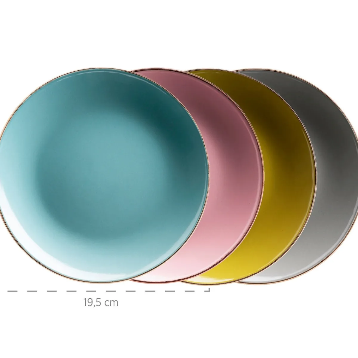 Die moderne Hausfrau Kombiservice, Steinzeug METALLIC RIM Rosa, Grün, Blau, Grau