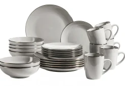 Die moderne Hausfrau Kombiservice, Steinzeug METALLIC RIM Grau