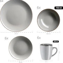 Die moderne Hausfrau Kombiservice, Steinzeug METALLIC RIM Grau