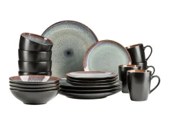 Die moderne Hausfrau Kombiservice, Steinzeug Teona 4 x Speisteller, 4 x Suppenteller, 4 x Dessertteller, 4 x Müslischüssel, 4 x Kaffeebecher