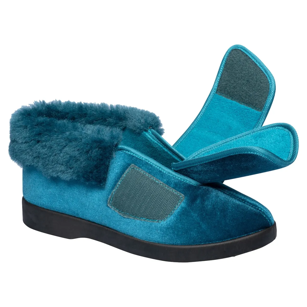 Damen Die moderne Hausfrau Kuschel-Kletthausschuh "Carmen" petrol