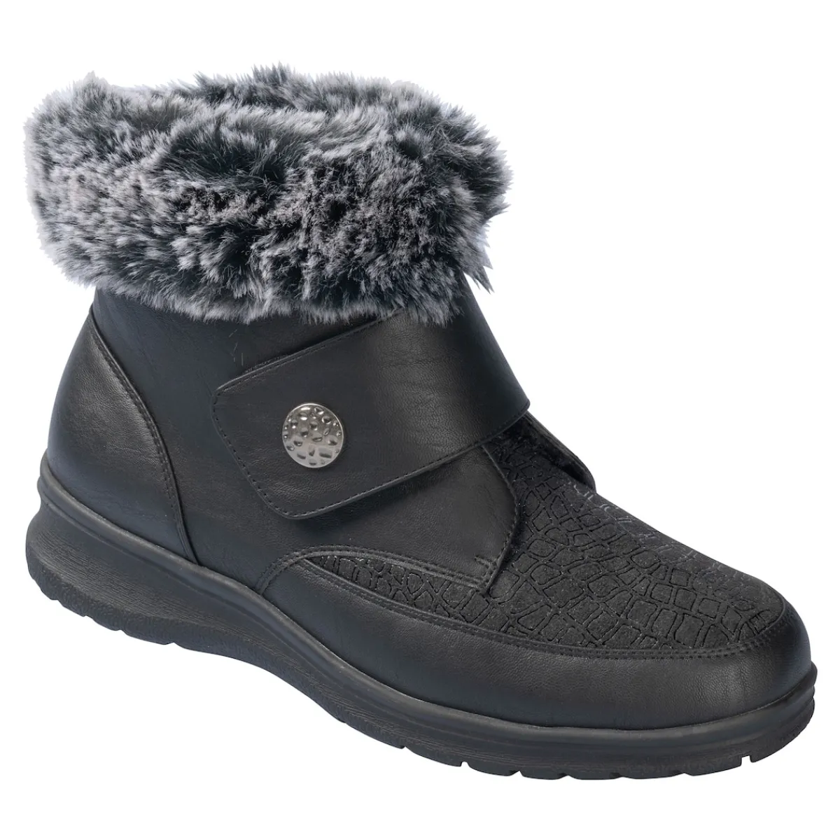 Damen Die moderne Hausfrau Kuschel-Klettstiefelette „Steffi“ schwarz