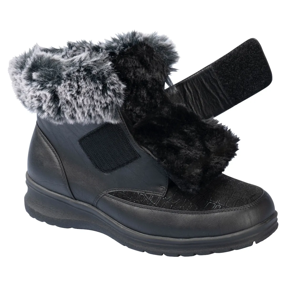 Damen Die moderne Hausfrau Kuschel-Klettstiefelette „Steffi“ schwarz