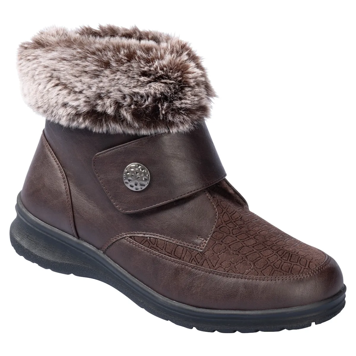 Damen Die moderne Hausfrau Kuschel-Klettstiefelette „Steffi“ schokobraun