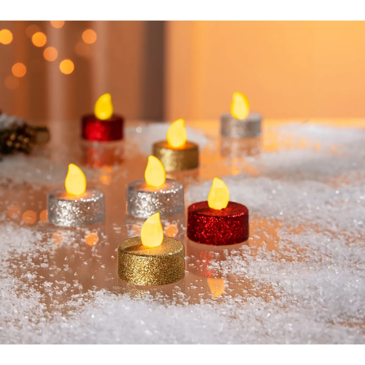 Die moderne Hausfrau LED-Glitter-Teelichter, 6 Stück rot | silber | gold