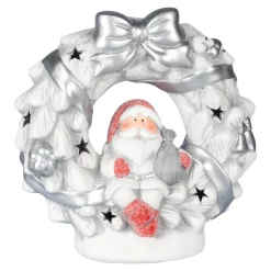 Die moderne Hausfrau LED-Keramikfigur „Santa im Kranz“
