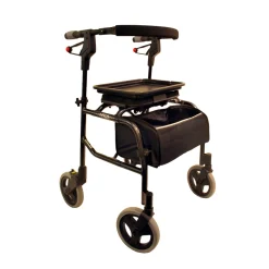 Die moderne Hausfrau Leichtgewicht-Rollator NeXus mit Rückengurt und Tasche, faltbar grau