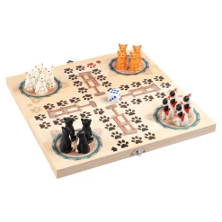 Die moderne Hausfrau Ludo-Brettspiel „Katzenärger“, Holzspielbrett, 16 Spielfiguren + Würfel