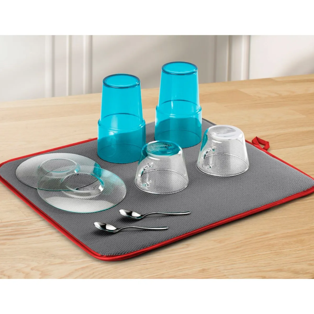 Die moderne Hausfrau Microfaser Abtropfmatte "Softex" grau/rot