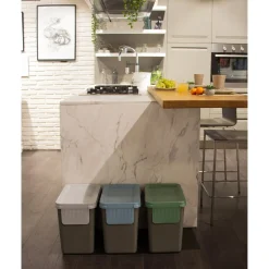 Die moderne Hausfrau Müllbehälter, 3er Set, je 25 l, stapelbar grau