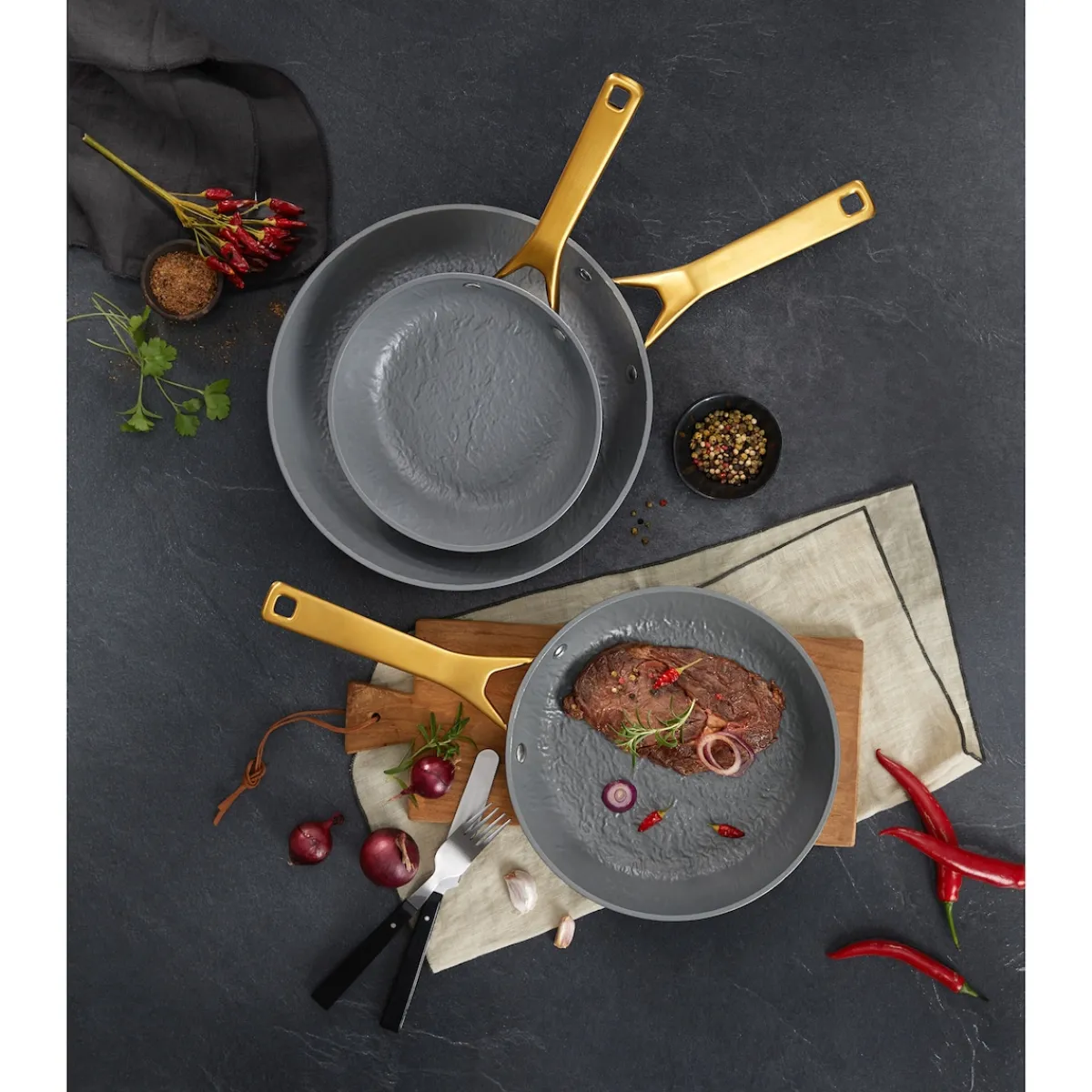 Die moderne Hausfrau Pfannen-Set „LavaGold", 3-teilig