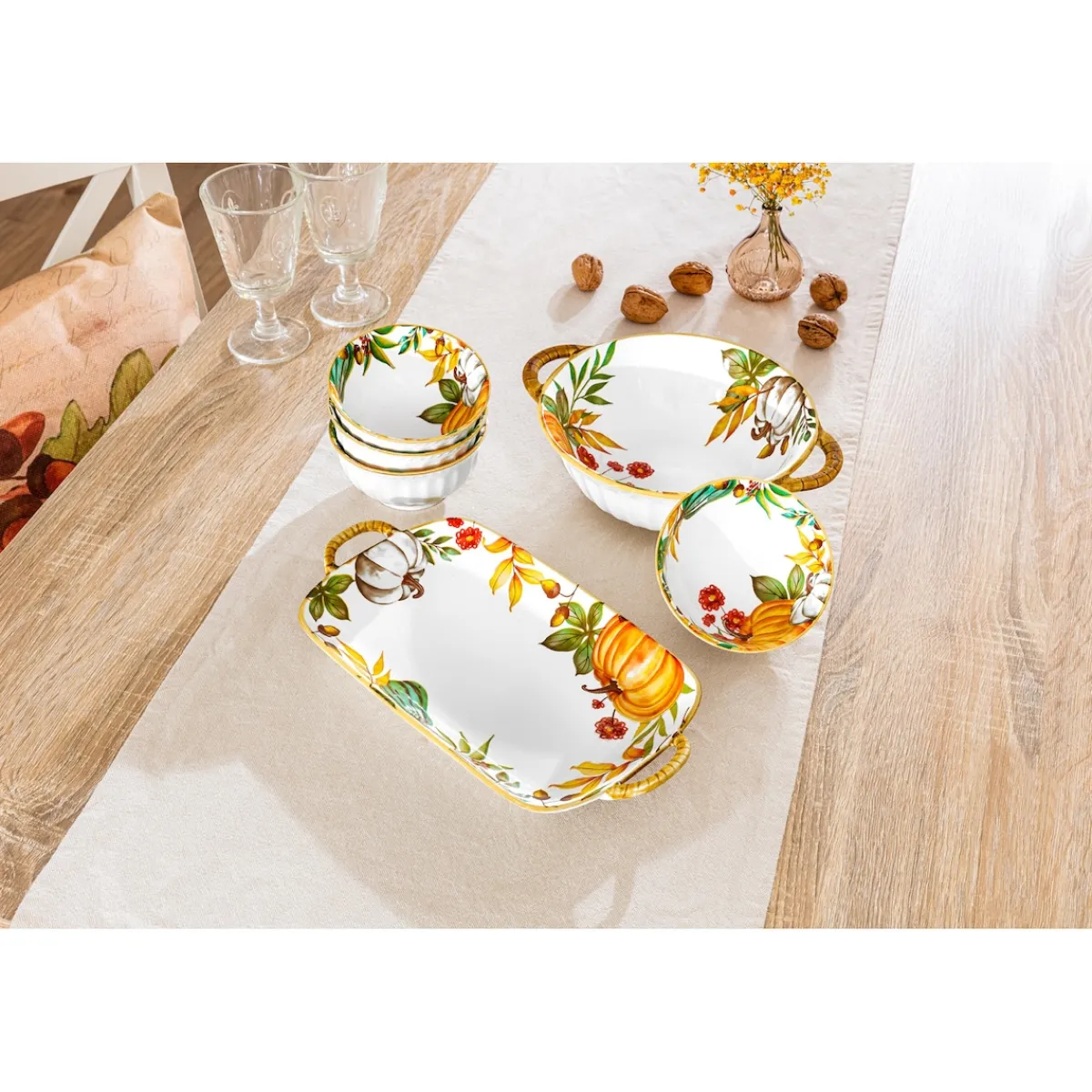 Die moderne Hausfrau Porzellan-Set „Goldener Herbst“, 6-teilig