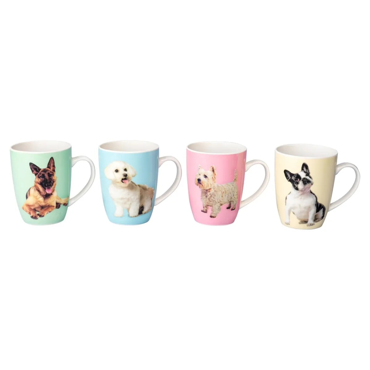 Die moderne Hausfrau Porzellan-Tassen-Set „Hunde“, 4 Stück