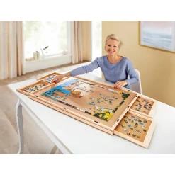 Die moderne Hausfrau Puzzletisch mit 4 Schubladen, drehbar inkl. Abdeckung + Puzzle-Kleber Permanent, 200 ml für 1500 Teile