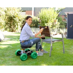 Die moderne Hausfrau Rollsitz, fahrbarer Gartensitz mit Ablage, belastbar bis 130 kg