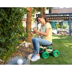 Die moderne Hausfrau Rollsitz, fahrbarer Gartensitz mit Ablage, belastbar bis 130 kg