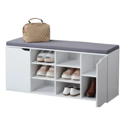 Die moderne Hausfrau Schuhschrank mit Sitzkissen, 2 Türen und 6 Fächer weiß/grau