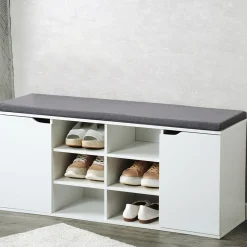 Die moderne Hausfrau Schuhschrank mit Sitzkissen, 2 Türen und 6 Fächer weiß/grau