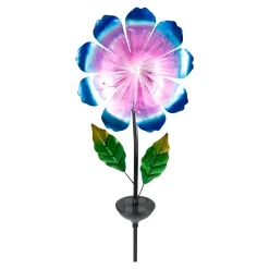 Die moderne Hausfrau Solar-LED-Gartenstecker "Blütenzauber" mit Fiberglas blau