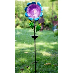 Die moderne Hausfrau Solar-LED-Gartenstecker "Blütenzauber" mit Fiberglas blau