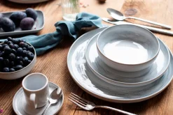 Die moderne Hausfrau Speiseteller-Set, Steinzeug TIEFER SEE Grau / Weiß