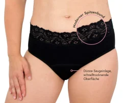 Die moderne Hausfrau Spitzen-Slip mit Saugeinlage Schwarz