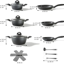Die moderne Hausfrau STONELINE CERAMIC Keramik Kochgeschirr-Set 14-teilig | mit Deckeln - Schwarz