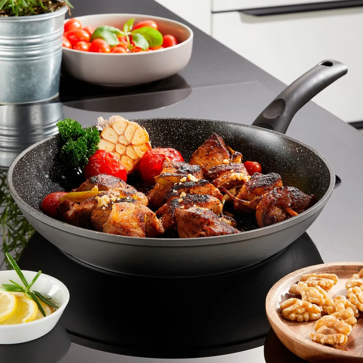 Die moderne Hausfrau STONELINE CERAMIC Keramik Bratpfanne 24 cm | mit Deckel