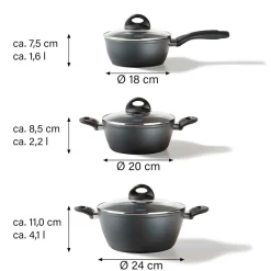 Die moderne Hausfrau STONELINE CERAMIC Keramik Kochgeschirr-Set 6-teilig 18/20/24 | mit Deckeln