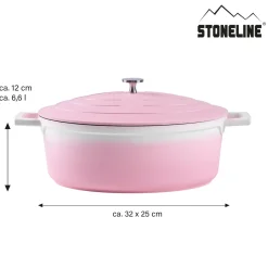 Die moderne Hausfrau STONELINE Cocotte Bräter Oval 32x25 cm Rosa | mit Deckel