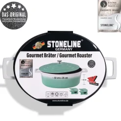 Die moderne Hausfrau STONELINE Cocotte Bräter Oval 32x25 cm Mint | mit Deckel