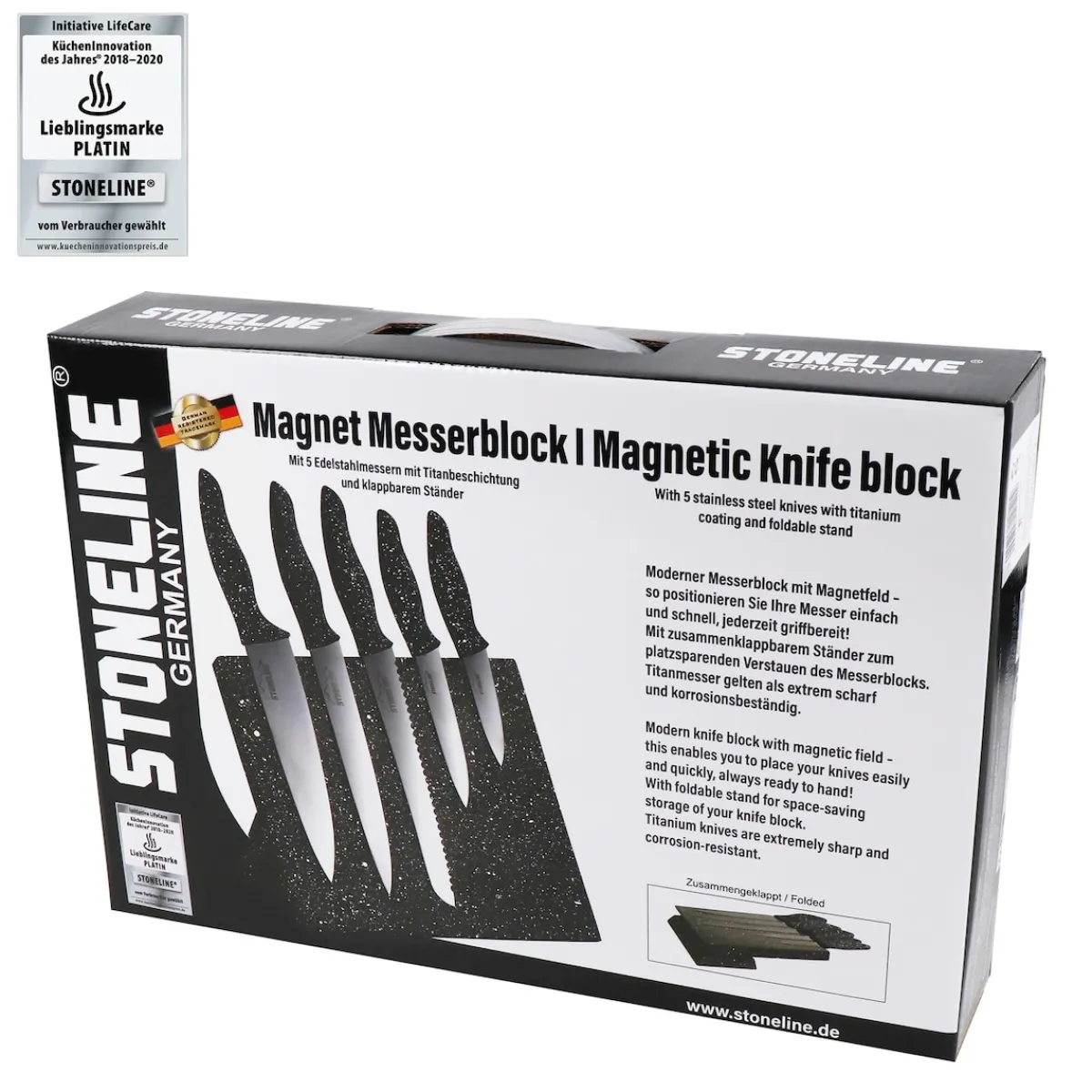 Die moderne Hausfrau STONELINE Edelstahl Messer Set 5-teilig mit Messerblock | Schwarz