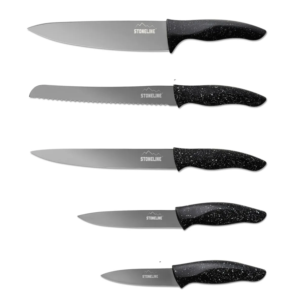 Die moderne Hausfrau STONELINE Edelstahl Messer Set 5-teilig mit Messerblock | Schwarz