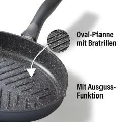 Die moderne Hausfrau STONELINE Fisch- und Schnitzelpfanne Oval 35x24 cm | mit Deckel