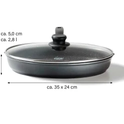 Die moderne Hausfrau STONELINE Fisch- und Schnitzelpfanne Oval 35x24 cm | mit Deckel
