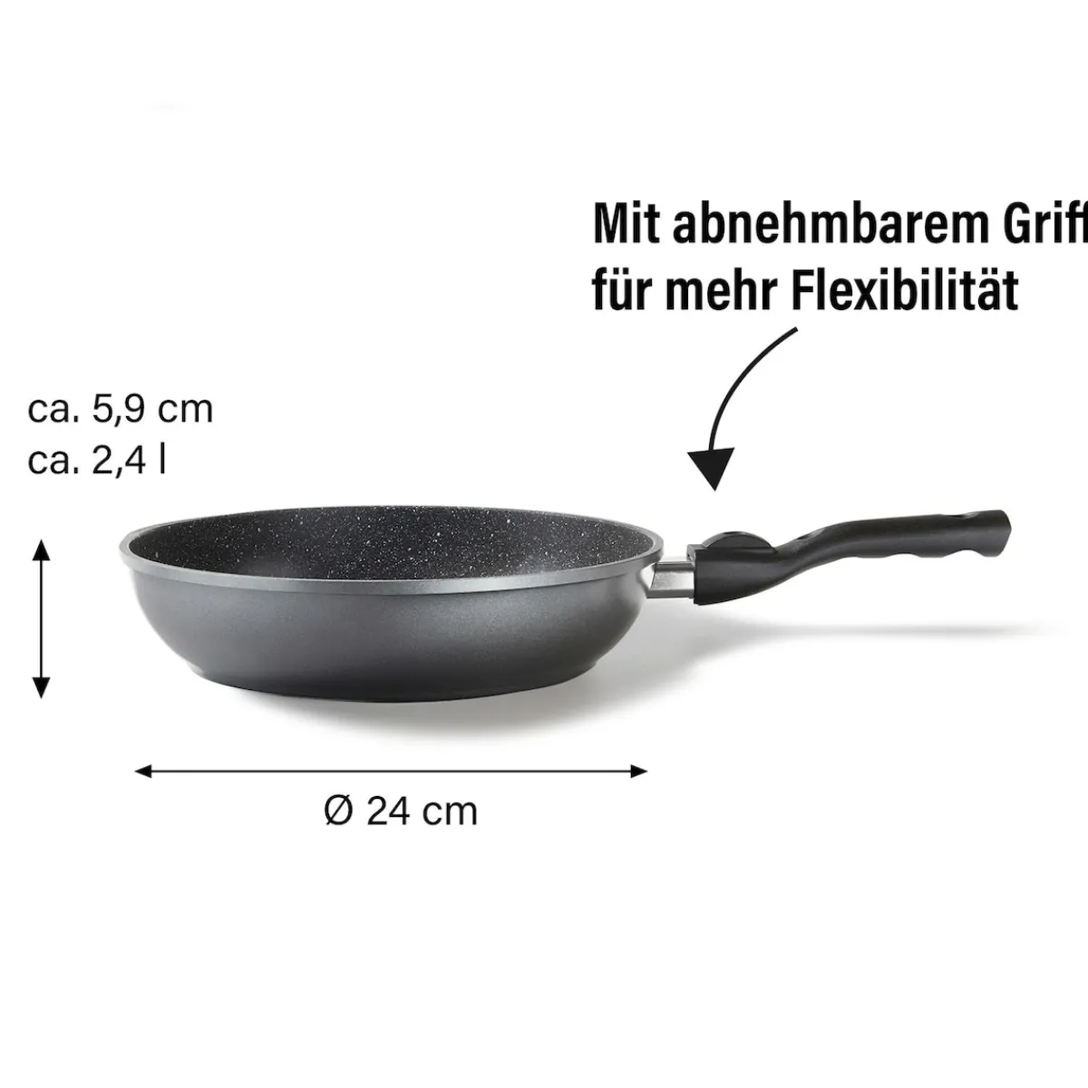 Die moderne Hausfrau STONELINE Flex Schmorpfanne 24 cm mit abnehmbarem Griff | ohne Deckel