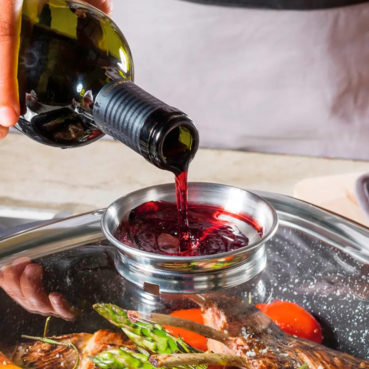 Die moderne Hausfrau STONELINE Glasdeckel Eckig 28 cm mit Aroma-Deckel | Edelstahl