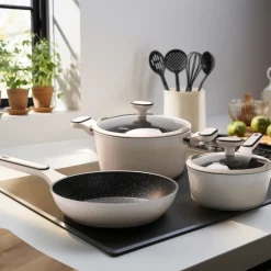 Die moderne Hausfrau STONELINE Kochgeschirr-Set 11-teilig 18/20/24 Creme | mit Deckeln