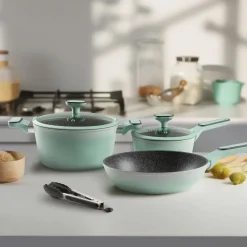 Die moderne Hausfrau STONELINE Kochgeschirr-Set 11-teilig 18/20/24 Mint | mit Deckeln