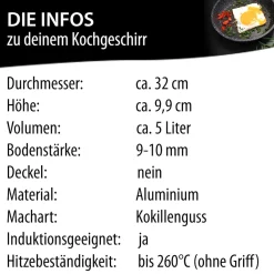 Die moderne Hausfrau STONELINE Made in Germany Wokpfanne 32 cm mit abnehmbarem Griff | ohne Deckel - Schwarz