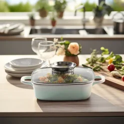 Die moderne Hausfrau STONELINE Servierpfanne Eckig 20 cm Mint | mit Deckel