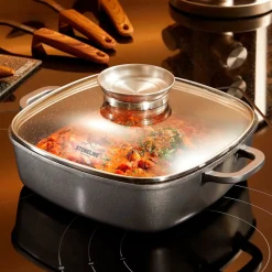 Die moderne Hausfrau STONELINE Servierpfanne Eckig 24 cm | mit Deckel