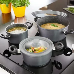 Die moderne Hausfrau STONELINE Universal Glasdeckel Set 16/18/20 und 24/26/28 | Grau