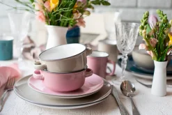 Die moderne Hausfrau Suppentassen-Set, Steinzeug Maila Hellblau, Hellgrün, Rosa, Grau