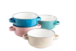 Die moderne Hausfrau Suppentassen-Set, Steinzeug Maila Petrol, Altrosa, Beige, Dunkelblau