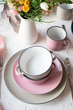 Die moderne Hausfrau Suppentassen-Set, Steinzeug Maila Petrol, Altrosa, Beige, Dunkelblau